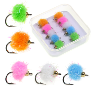 10pcs/box #12 Brass Bead Head Glo Bug Salmon Egg Fly Fast Sinking Wet Nymph Trout Salmon Grayling Perch Fishing Lure Baits