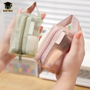 Tas makeup jaring mini transparant/ Dompet nilon serbaguna portabel