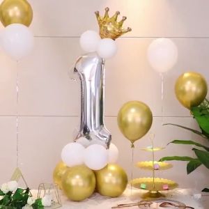 Paket Balon Chrome Angka Jumbo 80cm Rosegold Gold Silver Standing Mahkota Ulang Tahun Anak