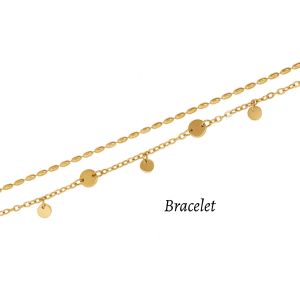 2 Layers Round Pendant Chain Bracelet • 18K Gold Plated 316L Stainless Titanium Steel Fashion Bangle For Women Friendship BR457 Solis Jewelry