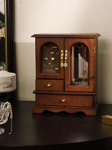 Vintage Wooden Jewelry Box with Mirror – Organizer for Rings Earrings & Necklaces | Ideal Gift for WomenMomGirlfriend