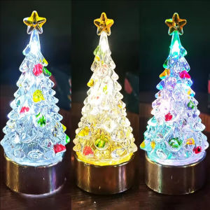 YESPERY ไฟกลางคืนต้นคริสต์มาสคริสตัลเรืองแสงไฟตั้งโต๊ะของขวัญสำหรับเด็กตกแต่งคริสต์มาสไฟต้นคริสต์มาสขนาดเล็ก