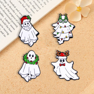 4pcs Cute Cartoon Ghost Enamel Brooch Creative Christmas Day Holiday Gift Lapel Pin Badge Backpack Clothing Hat Accessories