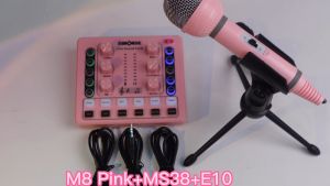 Siborie Soundcard M8+MS38 Mic+E10 Headset Pink Set Bluetooth sound card for Streaming Langsung Siap COD Pengiriman cepat