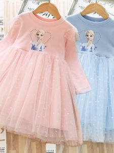 Princess Dress for Girls Long Sleeve Lace Skirt Spring Autumn Wear Baby Clothes Cotton Blend Fabric Cartoon Design Kids Clothing