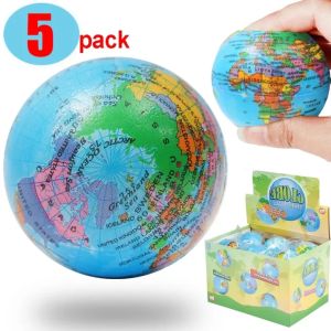 5Pcs Anti-stress Globe Toy PU Foam Safe Squeeze Ball Elastic Planet Kids Adults Creative Gift Road Rage Driving Relief Tool