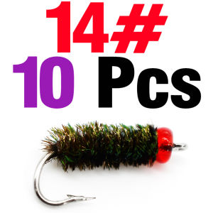 10Pcs 18# 16# 14# 12# Mini Insect Worm Fly Fishing Hook Red Bead Head Flies Spoon Spinner Bionics Lure Bait Vib Jig Sharp Hook