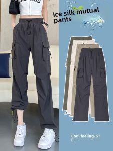 Plus Size Plus Size Ladies American Cargo Pants Womens Summer 2024 New Arrival Thin Parachute Ice Silk Leisure Sports Pants