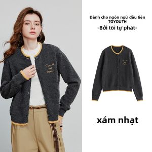 Toyouth | Áo Cardigan Knit Cổ Tròn Màu Sợi Yarn Đa Màu có Thêu Chữ