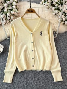 Soft V-neck Long Sleeve Thin Knitted Sweater Cardigan Loose Womens Spring Autumn Versatile Breathable Embroidered Outerwear