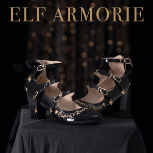 Mira Island Cats Eye Gemstone Surface Cupids Heart Lolita Mary Janes Classic Style Sharp Pointed Toe PU Leather Upper