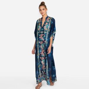 Idyllic Garden Floral Dress Women Summer Ankle Length Lace Up Holiday Resortwear Beach Cover Up Japanese Ukiyoe Flowers Pattern