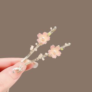 Sweet Style Sakura Pearl Hair Clip Womens Spring Summer Hair Accessories Side Bangs Clamp Forest System Single Row Clamp Popular Headwear