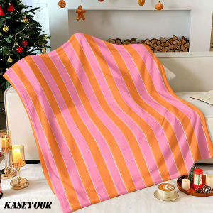 Beast Kingdom | Pink Orange Stripes Winter Summer Flannel Blanket Throw Fleece Soft Fuzzy Plush Cozy Fleece Blankets for Sofa Ideal Gifts