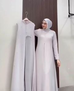 Karina Dress Polos Kondangan Elegan Bahan Ceruty Babydoll Gamis Lebaran Terbaru