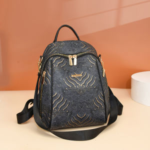 New Fashionable Large Capacity Leather Feel Mom Bag Travel Backpack Lightweight Commuter Bag for Women Casual Geometry Pattern