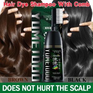 500ML Black/Brown Dye Hair Color Shampoo With Comb 5 Minutes Fast Hair Dye Household Bubble Foam Hair Dye Black Hair Herbal Hair Dye Shampoo Permanent Color White Hair to Black Hair Shampoo Does Not Hurt the Scalp Hair Coloring Hair Dye Shampoo
