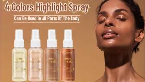 VERONNI 80ML 4 Colors Highlighter Body Spray Quick-Drying Glitter Spray for Face Hair Body Party and Stage Supplies Holiday Gift