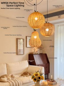 WIMIW | New Chinese Style Japanese Zen Antique Rattan Living Room and Dining Room Hanging Light