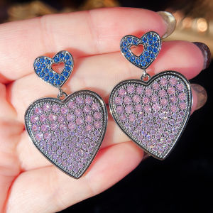 SEQUITO Delicate Ear Decoration Pave Round Gradient Color AAAAA Cubic Zirconia Love Heart Gold Plated Ladies Drop Earrings for Daily SE1009