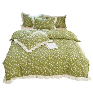Charm Beauty Cotton Lace Bedding Set Pure Cotton Three-Piece Sheet Duvet Cover Girls Bedroom Decor Floral Print Warmth Function