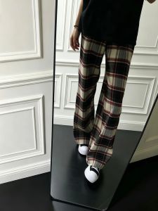 LIUBU | Red Plaid Patchwork Summer American Retro Wide Leg Sporty Pants