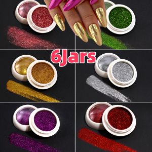 6Jars/Set Chrome Magic Mirror Nail Art Powder Gold/Silver Holographic Metallic Effect Pigment Dust DIY Manicure Decorations *&