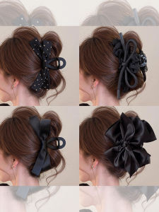 Elegant Black Satin Hair Clip Womens Large Size Shark Clamp Butterfly Knot Hair Accessories Luxury Sensation Hair Grips