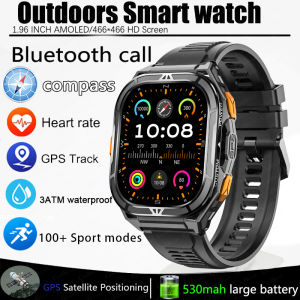 2025 New GPS Smart Watch Men 1.96-inch HD AMOLED Screen Compass Bluetooth Call 5ATM Waterproof Sport Smart Watch for Android iOS