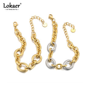 Lokaer 316L Stainless Steel Silver Gold Color Thick Link Chain Bracelet For Women Men New Trendy Metal Waterproof Jewelry B25096