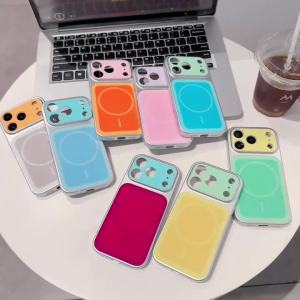 Plating Dopamine Color Large Window Lens Shockproof Phone Case For iPhone 17 16 15 14 Plus 13 12 11 Pro Max For MagSafe Cover