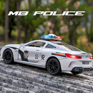 โมเดลรถ M8 BMW รถโลหะผสมตำรวจรถของเล่นของขวัญโลหะวันเกิดสำหรับเด็กเบาเสียงรถ Diecast คนรักของสะสม