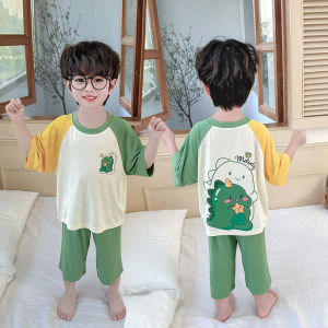 Boys Summer Sleepwear Modal Ice Silk Thin Dinosaur Set Children Home Clothes Air Conditioning Short Sleeve Comfortable Underwear