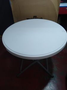 Round Folding Table White Plastic Top Metal Legs