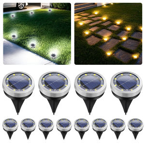 Solar Lamp Solar Ground Light 8LED Stainless Steel IP65 Waterproof Auto On Off 200mAh 2 Color White Warm for Garden Pathway Lawn