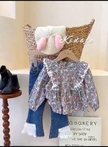 (KIDSFO-83) - Setelan Set Anak Perempuan Bunga + Jeans