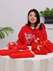 Chinese New Year Red Hand Towel Lion Chenille Kitchen Hanging Towel CNY Handkerchief雪尼尔擦手巾农历新年系列挂饰厨房吸水手帕