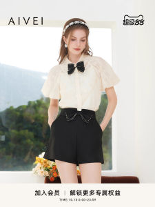 Aivei Summer New Dopamine Anti-Aging Sweet Girl Bubble Short Sleeve Chiffon Shirt Bittermelon Style Polyester Fiber Butterfly Knot