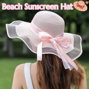 Hat Straw Female Summer Big Along The Sun Hat Beach Seaside Foldable Beach Sunscreen Hat