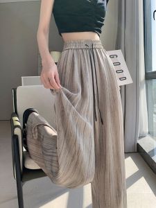 Silk Satin Wide Leg Pants Women Summer Thin Loose Slimming Drapey Straight Casual Sun Protection Cool Mountain Basic Pants
