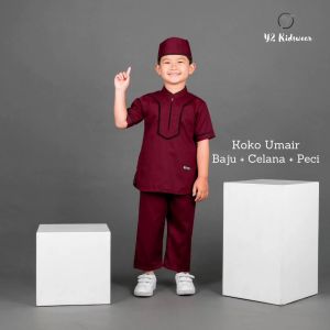 Setelan Baju Koko Anak Lengan Pendek & Celana + Peci 1-10 Tahun Baju Koko Kurta Umair Y2 Kidswear