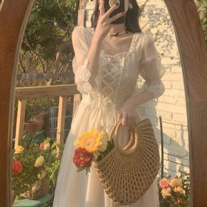 2023 Early Spring New Arrival French Style Temperament White Skirt Fairy Lady Super Fairy Mori Style First Date Series Gentle Dress Tea Break