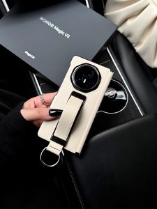 Genuine Leather Foldable Screen Phone Case for Honor MagicV3/MagicVs3 Full Cover Protective Shell with Wrist Strap Simple Personality Couple