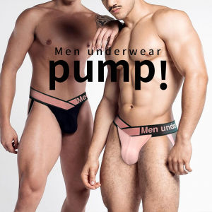 กางเกงในจีสตริงเอวต่ำมีตัวอักษรตัว V ยืดหยุ่นกางเกงในชายแบบธอง1ชิ้นสีชมพูดำขาวดำกีฬาเซ็กซี่