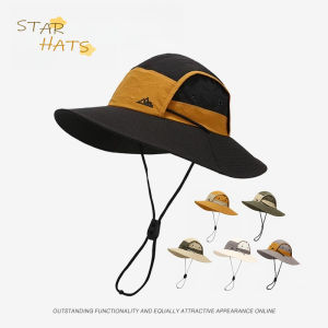 Quick drying large brimmed color blocked fisherman hat sun resistant breathable outdoor sports waterproof hiking hat European and American mens spring and summer sun hat