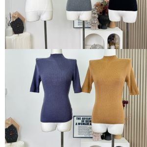 เสื้อถักคอปกสูงครึ่งตัวผู้หญิง POPW เสื้อเชิ้ตแขนยาวทรงสลิมฟิตฤดูใบไม้ร่วง ผ้ากำมะหยี่ผสมโพลีเอสเตอร์และวิสโคส