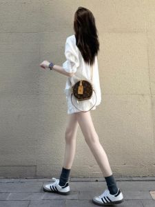 Luxurious Autumn Winter White Linen Shirt And Pants Set Womens Fashionable Korean Style Loose Fit Premium Sensation Two Piece Set