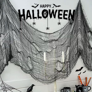 YESPERY 2M Black Halloween Creepy Gauze Large Grid Yarn Cloth Door House Decor Gothic Props Halloween Party Decoration
