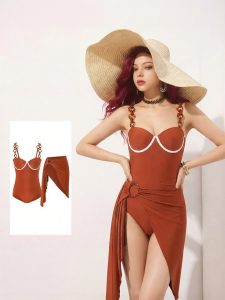 Mybody | Summer Stylish Rings and Asymmetrical Wrap Swimsuit Two-piece Set