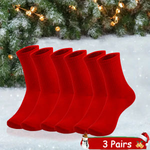 1Pair/3 Pairs Red Socks Women Autumn Spring Pure Cotton Trendy Japanese Mid-Stocking Christmas